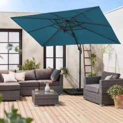 Alice's Garden Parasols Parasol Déporté Rectangulaire 2x3m Bleu Canard -Tapis extérieur Soldes parasol deporte rectangulaire 2x3m bleu canard 2