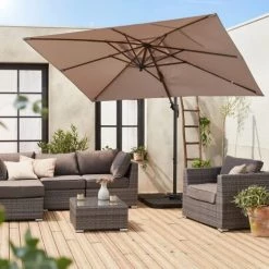 Alice's Garden Parasols Parasol Déporté Rectangulaire 2x3m Taupe -Tapis extérieur Soldes parasol deporte rectangulaire 2x3m taupe 2