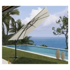 Ozalide Parasols Parasol Déporté Rectangulaire 4x3 M En Aluminium Lin -Tapis extérieur Soldes parasol deporte rectangulaire 4x3 m en aluminium lin 4