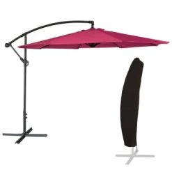 Happy Garden Parasols Parasol Déporté Rond 3,50m En Acier Toile Taupe Avec Housse -Tapis extérieur Soldes parasol deporte rond 3 50m acier toile fuchsia avec housse 8