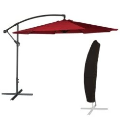 Happy Garden Parasols Parasol Déporté Rond 3,50m En Acier Toile Taupe Avec Housse -Tapis extérieur Soldes parasol deporte rond 3 50m en acier toile rouge avec housse 8