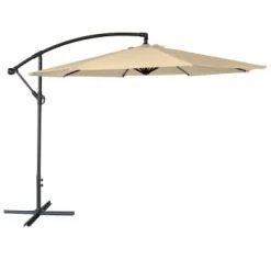 Happy Garden Parasols Parasol Déporté Rond 3m En Acier Et Toile Beige -Tapis extérieur Soldes parasol deporte rond 3m en acier et toile beige