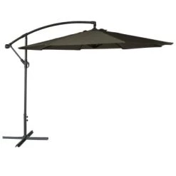 Happy Garden Parasols Parasol Déporté Rond 3m En Acier Et Toile Grise -Tapis extérieur Soldes parasol deporte rond 3m en acier et toile grise 3