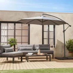 Alice's Garden Parasols Parasol Déporté Rond Hardelot ⌀ 350cm Excentré Gris 8 Baleines -Tapis extérieur Soldes parasol deporte rond hardelot 350cm excentre gris 8 baleines 4
