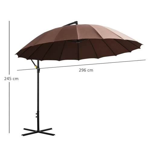 Outsunny Parasols Parasol Déporté Rond Inclinable Chocolat 5 Outsunny Parasols Parasol Déporté Rond Inclinable Chocolat – Image 3