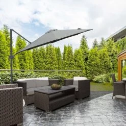 Outsunny Parasols Parasol Déporté Rond Inclinable Rotatif 360° Gris -Tapis extérieur Soldes parasol deporte rond inclinable rotatif 3600 gris 3