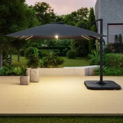 Avril Paris Parasols Parasol Déporté Rotatif Aluminium Avec LED 3x4m Antracite -Tapis extérieur Soldes parasol deporte rotatif aluminium avec led 3x4m antracite 2