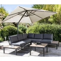 Oviala Parasols Parasol Déporté Rotatif Carré 3x3m En Aluminium écru -Tapis extérieur Soldes parasol deporte rotatif carre 3x3m en aluminium ecru 1