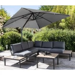 Oviala Parasols Parasol Déporté Rotatif Carré 3x3m En Aluminium Gris -Tapis extérieur Soldes parasol deporte rotatif carre 3x3m en aluminium gris 1