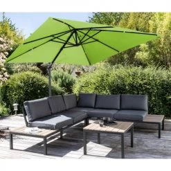 Oviala Parasols Parasol Déporté Rotatif Carré 3x3m En Aluminium Vert -Tapis extérieur Soldes parasol deporte rotatif carre 3x3m en aluminium vert 1