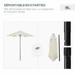 Outsunny Parasols Parasol Droit De Jardin Mât Alu Polyester Beige -Tapis extérieur Soldes parasol droit de jardin mat alu polyester beige 3