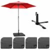 Oviala Parasols Parasol Droit Inclinable Et 4 Dalles à Remplir Aluminium Rouge -Tapis extérieur Soldes parasol droit inclinable et 4 dalles a remplir aluminium rouge