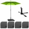 Oviala Parasols Parasol Droit Inclinable Et 4 Dalles à Remplir Aluminium Vert -Tapis extérieur Soldes parasol droit inclinable et 4 dalles a remplir aluminium vert