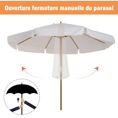 Outsunny Parasols Parasol Droit Rond Bois De Bambou Crème 6 Outsunny Parasols Parasol Droit Rond Bois De Bambou Crème – Image 4
