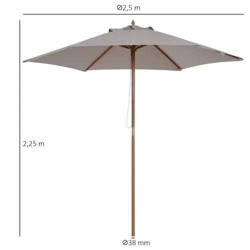 Outsunny Parasols Parasol Droit Rond Grande Taille De Jardin Bambou Gris D2,5cm 5 Outsunny Parasols Parasol Droit Rond Grande Taille De Jardin Bambou Gris D2,5cm – Image 3