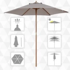 Outsunny Parasols Parasol Droit Rond Grande Taille De Jardin Bambou Gris D2,5cm 11 Outsunny Parasols Parasol Droit Rond Grande Taille De Jardin Bambou Gris D2,5cm -Tapis extérieur Soldes parasol droit rond grande taille de jardin bambou gris d2 5cm 3