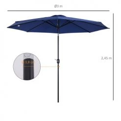 Outsunny Parasols Parasol En Aluminium Rond Inclinable Bleu 10 Outsunny Parasols Parasol En Aluminium Rond Inclinable Bleu -Tapis extérieur Soldes parasol en aluminium rond inclinable bleu 2