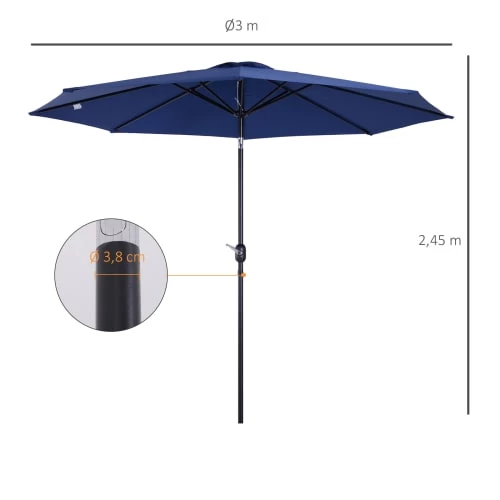 Outsunny Parasols Parasol En Aluminium Rond Inclinable Bleu 5 Outsunny Parasols Parasol En Aluminium Rond Inclinable Bleu – Image 3