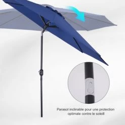 Outsunny Parasols Parasol En Aluminium Rond Inclinable Bleu 11 Outsunny Parasols Parasol En Aluminium Rond Inclinable Bleu -Tapis extérieur Soldes parasol en aluminium rond inclinable bleu 3