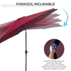 Outsunny Parasols Parasol En Aluminium Rond Inclinable Bordeaux -Tapis extérieur Soldes parasol en aluminium rond inclinable bordeaux 4