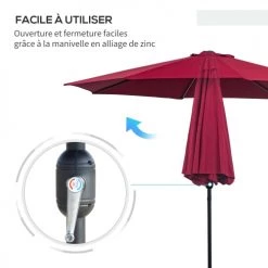 Outsunny Parasols Parasol En Aluminium Rond Inclinable Bordeaux -Tapis extérieur Soldes parasol en aluminium rond inclinable bordeaux 5