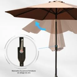 Outsunny Parasols Parasol En Aluminium Rond Inclinable Chocolat -Tapis extérieur Soldes parasol en aluminium rond inclinable chocolat 4
