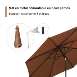 Outsunny Parasols Parasol En Aluminium Rond Inclinable Chocolat -Tapis extérieur Soldes parasol en aluminium rond inclinable chocolat 5
