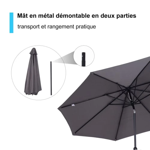 Outsunny Parasols Parasol En Aluminium Rond Inclinable Gris 8 Outsunny Parasols Parasol En Aluminium Rond Inclinable Gris – Image 6