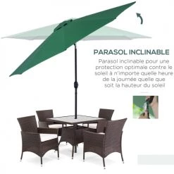 Outsunny Parasols Parasol En Aluminium Rond Inclinable Vert -Tapis extérieur Soldes parasol en aluminium rond inclinable vert 4
