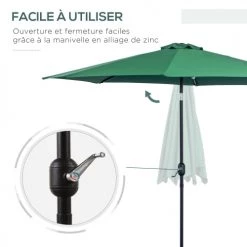 Outsunny Parasols Parasol En Aluminium Rond Inclinable Vert -Tapis extérieur Soldes parasol en aluminium rond inclinable vert 5