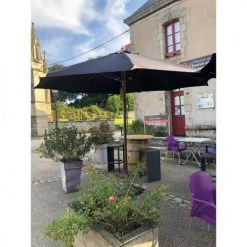 Gescova Parasols Parasol En Toile Noire Et Bois 3,5m -Tapis extérieur Soldes parasol en toile noire et bois 3 5m 3