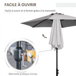 Outsunny Parasols Parasol Hexagonal Inclinable Gris -Tapis extérieur Soldes parasol hexagonal inclinable gris 5