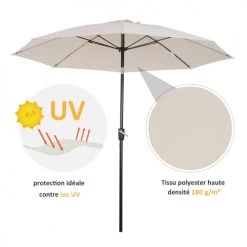 Outsunny Parasols Parasol Inclinable Crème -Tapis extérieur Soldes parasol inclinable creme 3