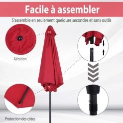 Outsunny Parasols Parasol Inclinable De Jardin Rouge Vineux -Tapis extérieur Soldes parasol inclinable de jardin rouge vineux 3