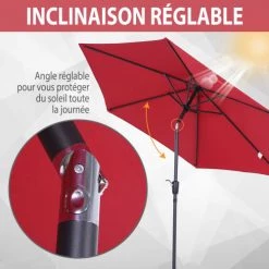 Outsunny Parasols Parasol Inclinable De Jardin Rouge Vineux -Tapis extérieur Soldes parasol inclinable de jardin rouge vineux 4
