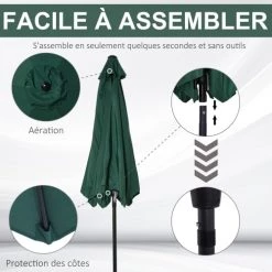 Outsunny Parasols Parasol Inclinable De Jardin Vert -Tapis extérieur Soldes parasol inclinable de jardin vert 3