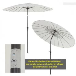 Outsunny Parasols Parasol Inclinable Rond Crème -Tapis extérieur Soldes parasol inclinable rond creme 4