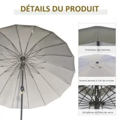 Outsunny Parasols Parasol Inclinable Rond Gris -Tapis extérieur Soldes parasol inclinable rond gris 4