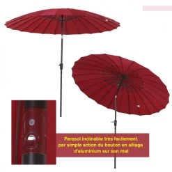 Outsunny Parasols Parasol Inclinable Rond Rouge -Tapis extérieur Soldes parasol inclinable rond rouge 3