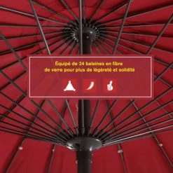 Outsunny Parasols Parasol Inclinable Rond Rouge -Tapis extérieur Soldes parasol inclinable rond rouge 5