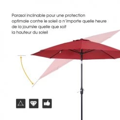 Outsunny Parasols Parasol Inclinable Rouge -Tapis extérieur Soldes parasol inclinable rouge 3