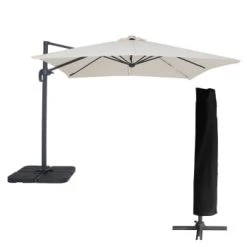 Happy Garden Parasols Parasol Led Déporté Carré 3x3m Toile Grise Avec Housse -Tapis extérieur Soldes parasol led deporte carre 3x3m toile beige avec housse 2