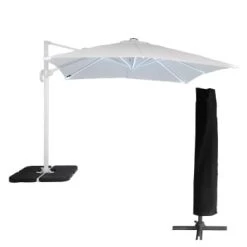 Happy Garden Parasols Parasol Led Déporté Carré 3x3m Toile Noire Avec Housse -Tapis extérieur Soldes parasol led deporte carre 3x3m toile blanche avec housse