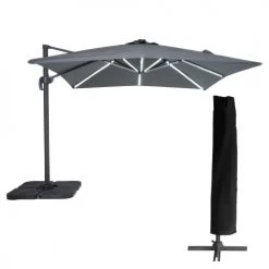 Happy Garden Parasols Parasol Led Déporté Carré 3x3m Toile Grise Avec Housse