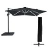 Happy Garden Parasols Parasol Led Déporté Carré 3x3m Toile Noire Avec Housse -Tapis extérieur Soldes parasol led deporte carre 3x3m toile noire avec housse