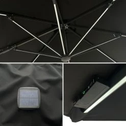 Happy Garden Parasols Parasol Led Déporté Carré 3x3m Toile Noire Avec Housse -Tapis extérieur Soldes parasol led deporte carre 3x3m toile noire avec housse 2
