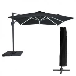 Happy Garden Parasols Parasol Led Déporté Carré 3x3m Toile Noire Avec Housse