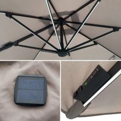 Happy Garden Parasols Parasol Led Déporté Carré 3x3m Toile Taupe Avec Housse -Tapis extérieur Soldes parasol led deporte carre 3x3m toile taupe avec housse 2