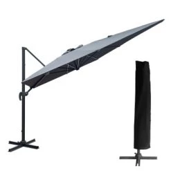 Happy Garden Parasols Parasol Led Déporté Rectangulaire 3x4m Blanc Avec Housse -Tapis extérieur Soldes parasol led deporte rectangulaire led 3x4m gris avec housse 5