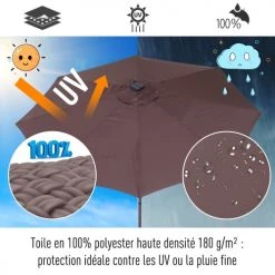 Outsunny Parasols Parasol Lumineux LED Octogonal Inclinable Chocolat -Tapis extérieur Soldes parasol lumineux led octogonal inclinable chocolat 4